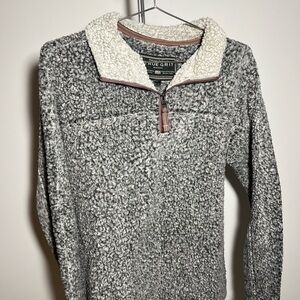 True Grit Women's Gray and Cream Zip Up Sweater